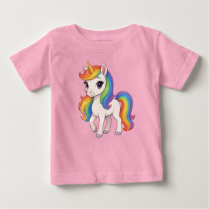 Camiseta Para Bebê Unicórnio arco-íris fofo e colorido