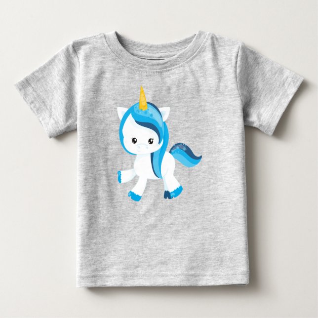 Camiseta Para Bebê Unicórnio Bonito, Unicórnio Mágico, Flocos de neve (Frente)