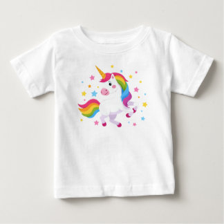 Camiseta Para Bebê Unicórnio Colorido Voador Com Estrelas