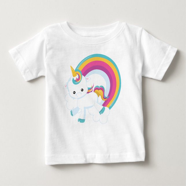 Camiseta Para Bebê Unicórnio com arco-íris (Frente)