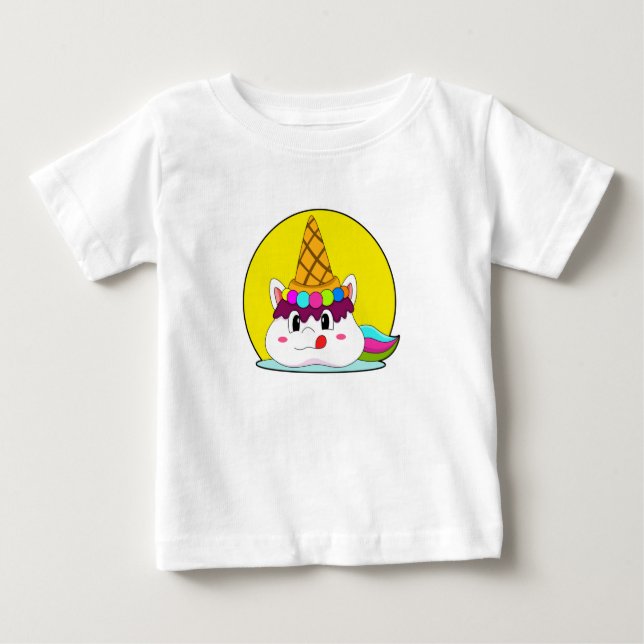 Camiseta Para Bebê Unicórnio com cone de Sorvete (Frente)