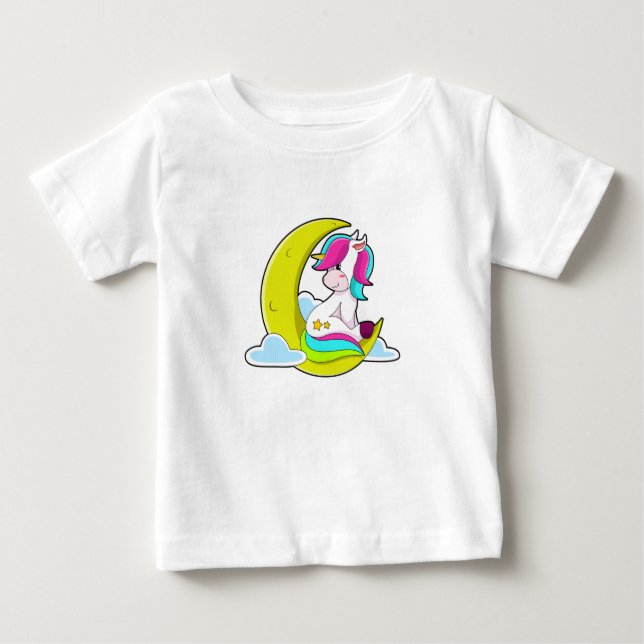 Camiseta Para Bebê Unicórnio com Nuvens e Lua (Frente)