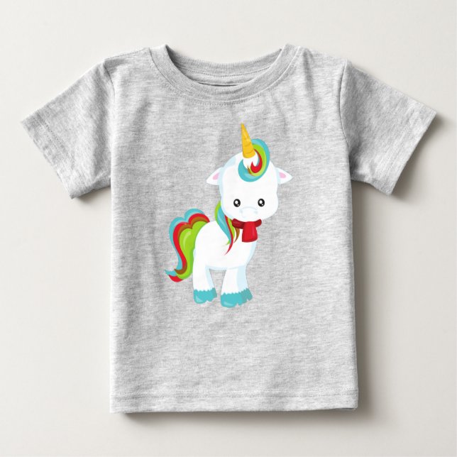 Camiseta Para Bebê Unicórnio Com Scarf, Unicórnio Pequeno, Unicórnio  (Frente)