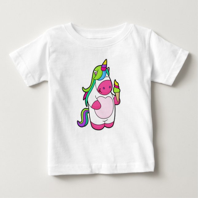 Camiseta Para Bebê Unicórnio com Sorvete Waffle (Frente)