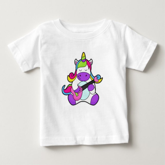 Camiseta Para Bebê Unicórnio como Músico com Violão (Frente)