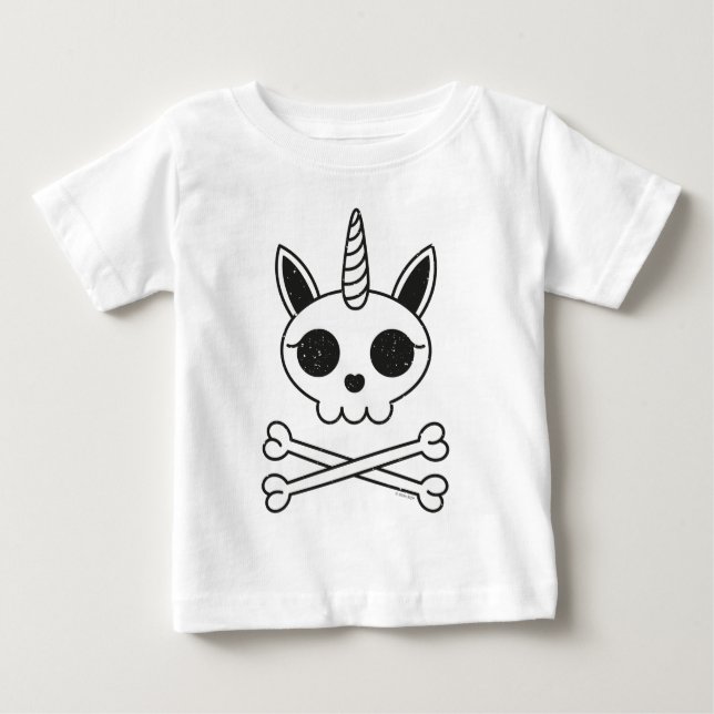 Camiseta Para Bebê Unicórnio Crânio e Crossbones (Frente)