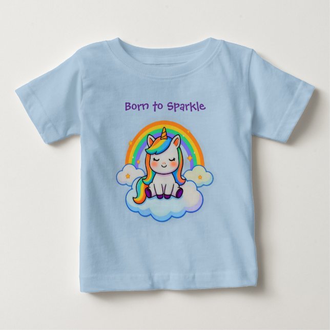 Camiseta Para Bebê Unicórnio de Algodão Confortável (Frente)