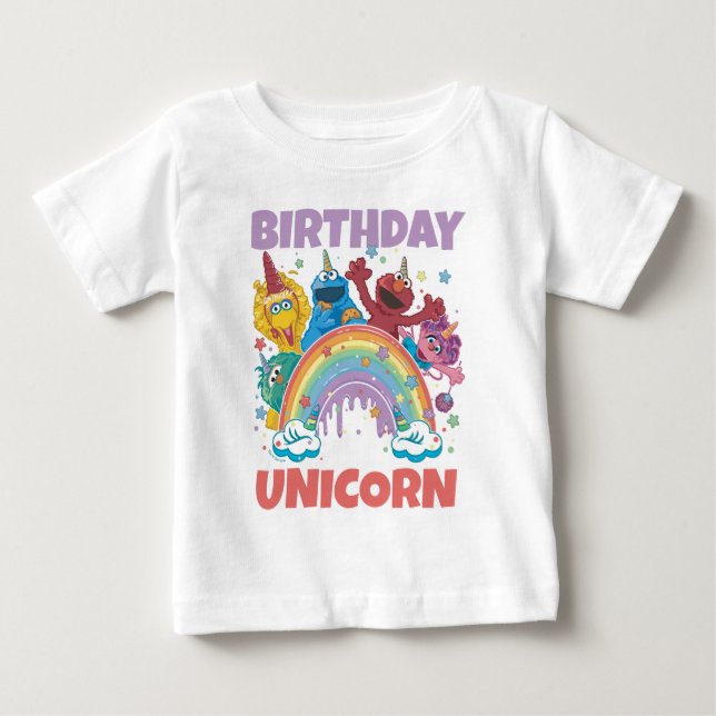 Camiseta Para Bebê Unicórnio de Aniversário da Rua Sésamo (Frente)