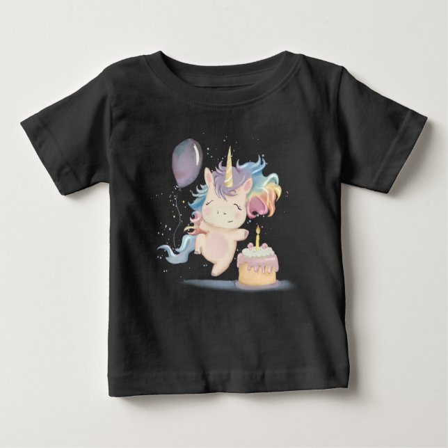 Camiseta Para Bebê Unicórnio de Aniversário Engraçado (Frente)