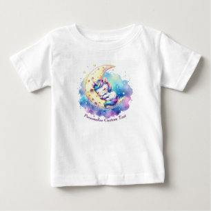 Camiseta Para Bebê Unicórnio de Bebê Fofo Personalizado Dormindo na L