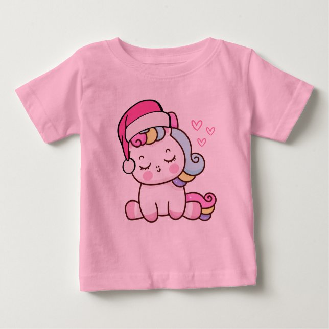 Camiseta Para Bebê Unicórnio de Natal (Frente)