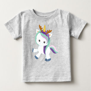 Camiseta Para Bebê Unicórnio de Natal, Unicórnio Bonito, Antlers, Xma