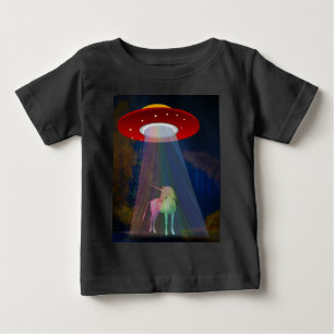 Camiseta Para Bebê Unicórnio em UFO Rainbow Beam at Night, ZKoA
