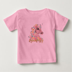 Camiseta Para Bebê Unicórnio Floral Sonhe Grande