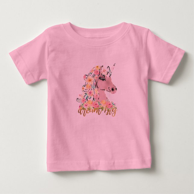 Camiseta Para Bebê Unicórnio Floral Sonhe Grande (Frente)