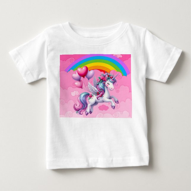 Camiseta Para Bebê Unicórnio Fofo. (Frente)