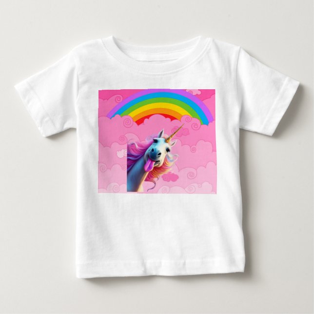 Camiseta Para Bebê Unicórnio Fofo. (Frente)
