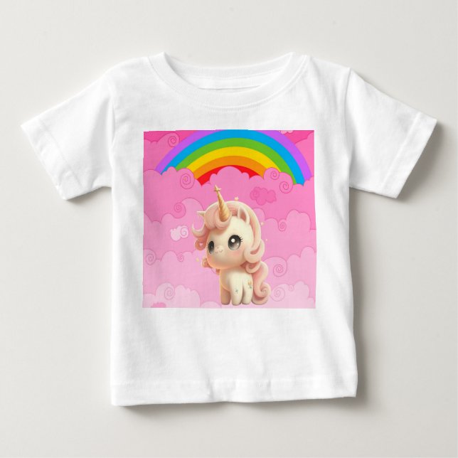 Camiseta Para Bebê Unicórnio Fofo. (Frente)