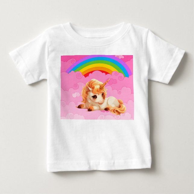 Camiseta Para Bebê Unicórnio Fofo. (Frente)