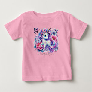 Camiseta Para Bebê Unicórnio fofo adicionar nome fantasia