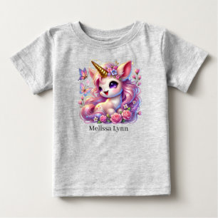 Camiseta Para Bebê Unicórnio fofo adicionar nome fantasia 