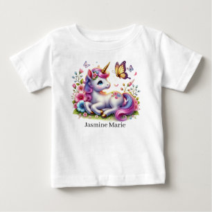 Camiseta Para Bebê Unicórnio fofo adicionar nome fantasia Bebê