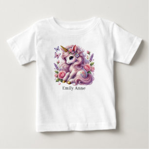 Camiseta Para Bebê Unicórnio fofo adicionar nome fantasia Bebê