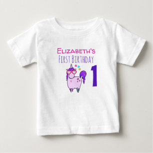 Camiseta Para Bebê Unicórnio Fofo de Óculos em Forma de Coração no 1º