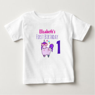 Camiseta Para Bebê Unicórnio Fofo de Óculos em Forma de Coração no 1º