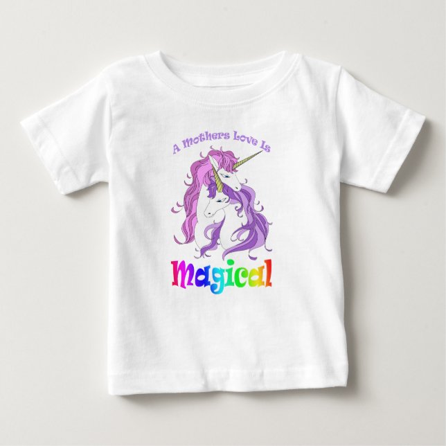 Camiseta Para Bebê Unicórnio Mãe Mães Amor É Magia (Frente)