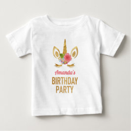 Camiseta Para Bebê Unicórnio Mágico com Brilho Dourado no Rosto Festa