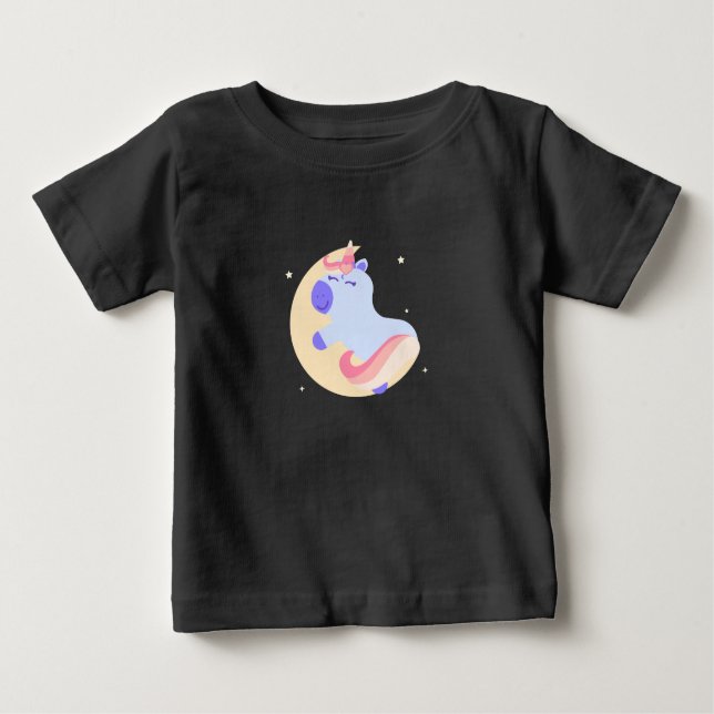 Camiseta Para Bebê Unicórnio Mágico na Lua - Menina Personalizada (Frente)