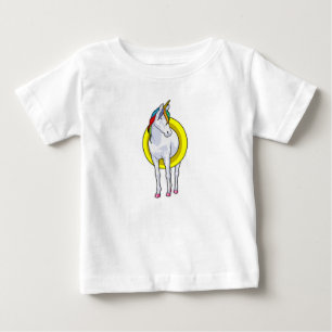 Camiseta Para Bebê Unicórnio Nadando com anel de Natação