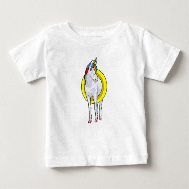 Camiseta Para Bebê Unicórnio Nadando com anel de Natação (Frente)