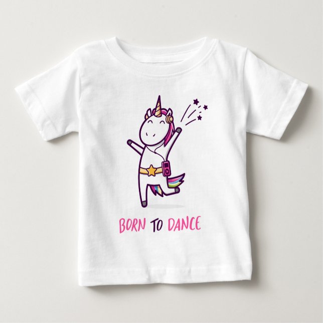 Camiseta Para Bebê Unicórnio Nasceu Para Dançar (Frente)