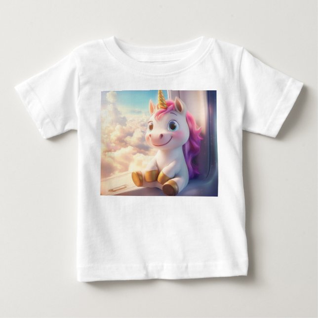 Camiseta Para Bebê Unicórnio no avião (Frente)