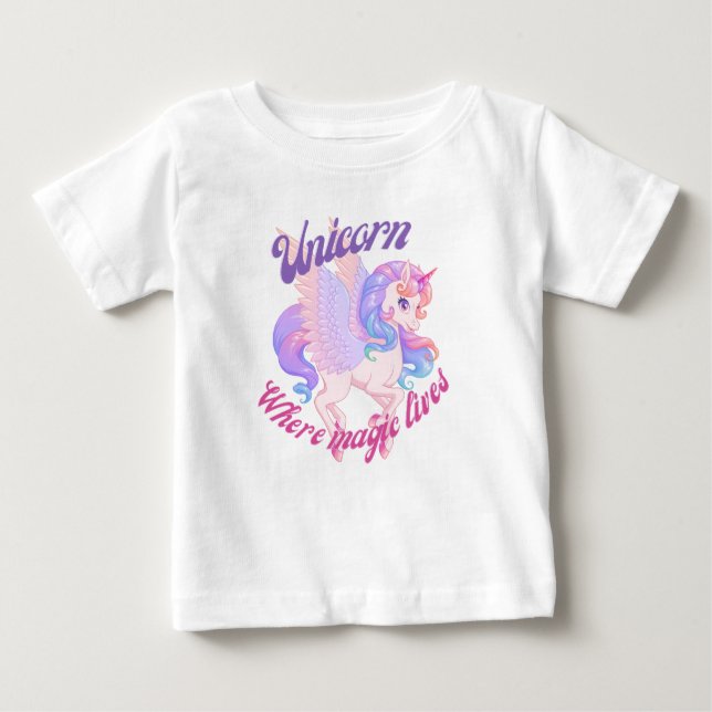 Camiseta Para Bebê Unicórnio onde a magia vivia (Frente)