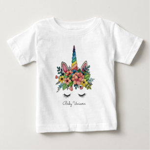 Camiseta Para Bebê Unicórnio Pisca Com Arco-Íris