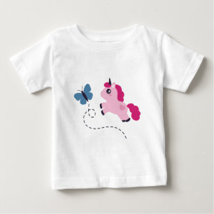 Camiseta Para Bebê Unicórnio Rosa Bonito com Borboleta