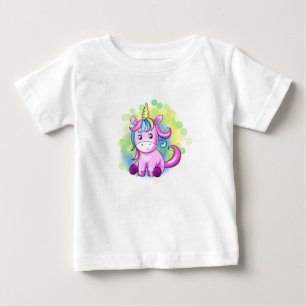 Camiseta Para Bebê unicórnio rosa desenho animado