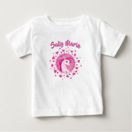 Camiseta Para Bebê Unicórnio Rosa E Corações Inicializados