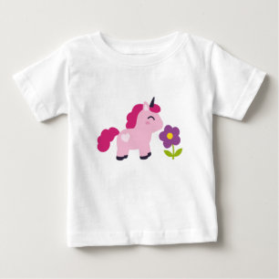 Camiseta Para Bebê Unicórnio Rosa Fofo com uma Flor