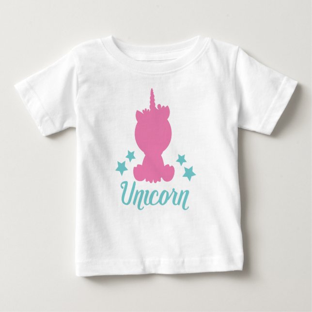 Camiseta Para Bebê Unicórnio, Silhueta Unicórnio, Unicórnio Bonito, E (Frente)