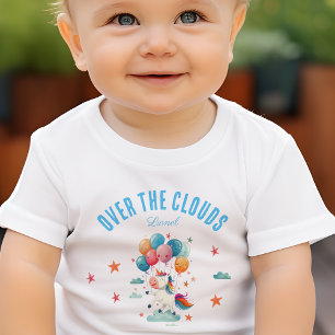 Camiseta Para Bebê Unicórnio Voador Divertido Cores do Arco-íris 1º A