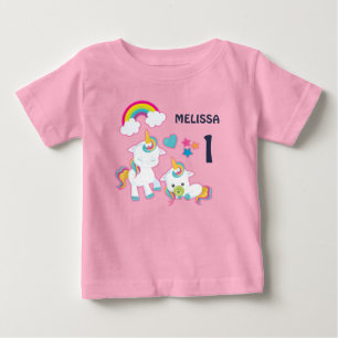 Camiseta Para Bebê Unicórnios brancos bonitos aniversário mágico d
