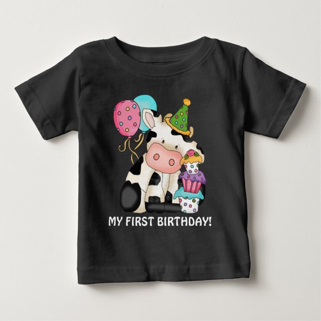 Camiseta Para Bebê Unisex Birthday, primeira t-shirt de aniversário (Frente)