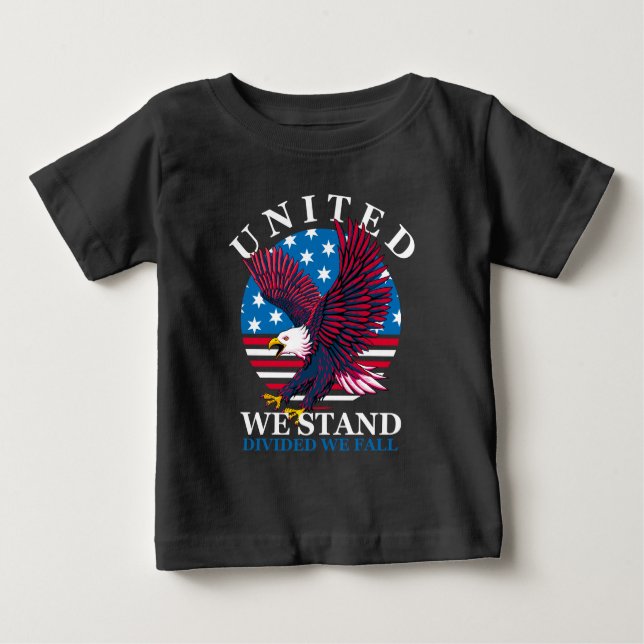 Camiseta Para Bebê United We Stand - Eagle e American Flag (Frente)