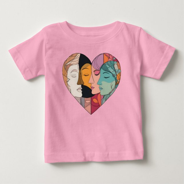 Camiseta Para Bebê Unity Heart Diverse Faces Line Art Diversity  (Frente)
