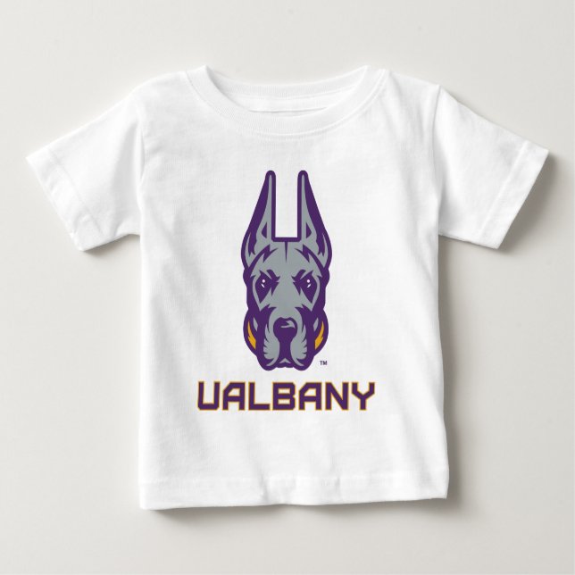 Camiseta Para Bebê Universidade de Albany Great Danes (Frente)
