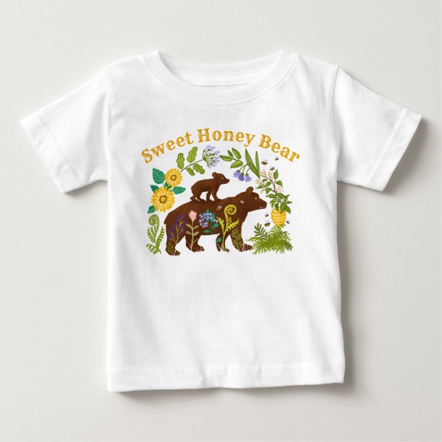 Camiseta Para Bebê Ursa de Mel doce mamãe e bebê (Frente)